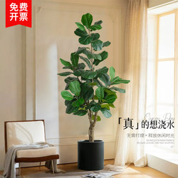 Fake Green Plants for Decoration, Artificial Ficus Lyrata Indoor Potted Plants, Large Floor-Standing Ornaments, Living Room Light Luxury Artificial Plant Landscaping