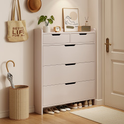 Solid Wood Ultra-Thin Shoe Cabinet for Home Entrance, Narrow Hallway Cabinet Against the Wall, 2026 New Model with Drawer and Flip-Up Shoe Rack