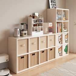 Solid Wood Grid Cabinet, Free Combination Children's Bookcase, Floor-Standing Storage Rack, Wall-Mounted Living Room Storage Grid Cabinet