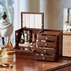 Solid Wood Cosmetics Storage Box Desktop Dust-Proof Large-Capacity Skin Care Products Perfume Lipstick Storage Rack Jewelry Box
