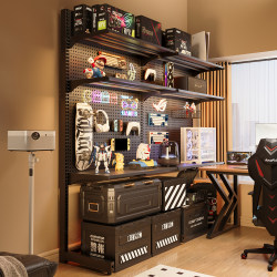 Vertical Pegboard Storage Rack, Floor-Standing Gaming Room Decoration, Metal Storage Rack, No-Drill Computer Desk Transformation