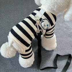Pet Spring and Summer Thin Striped Four-Legged Loungewear for Small Dogs Like Teddy and Bichon, Suitable for Autumn and Winter, Can Be Used as a Leash Harness