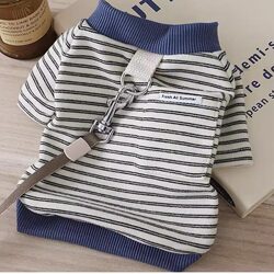 Pet Dog Stylish Striped Leash-Compatible Round-Neck Two-Legged Clothing for Spring and Autumn, Small Dogs Like Teddy, Bichon, and Cats