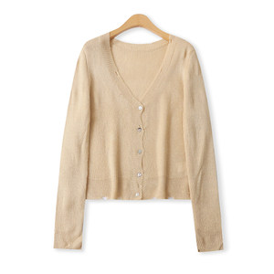 
Designed knitted cardigan spring new foreign trade women's versatile loose single-breasted long-sleeved thin jacket 20037