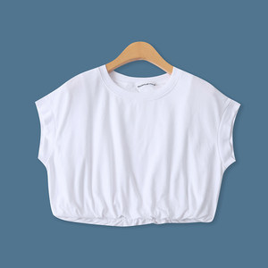 
Navel-baring T-shirt summer new foreign trade women's clothing versatile and fashionable round neck loose short-sleeved elastic top 19684