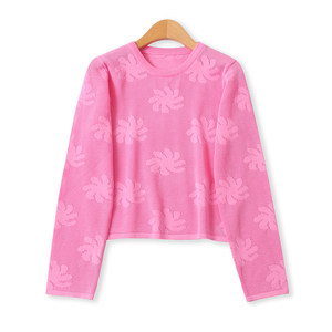 
Thin hollow sweater autumn new foreign trade women's dopamine color versatile round neck long-sleeved top 18883