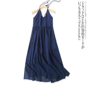 Hanging neck chiffon skirt summer new foreign trade women's all -match sexy lace -back high waist thin dress 16057