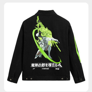 
(Bird) Autumn Men's Denim Jacket Fashion Co-branded Cartoon Print Lapel Jacket A3E16/H12