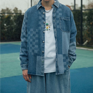 
(Bird) Spring handsome men's denim shirt fashionable chess and card stitching casual shirt jacket C1231/X3