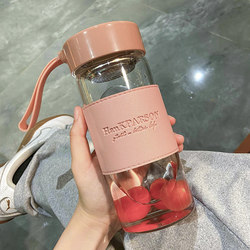 2025 New High Borosilicate Glass Water Cup, Simple Transparent Cup with Leather Cover, Portable and High Temperature Resistant Summer Tea Cup