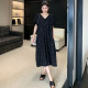 High-end loose V-neck small black skirt summer new fat mm large size women's clothing