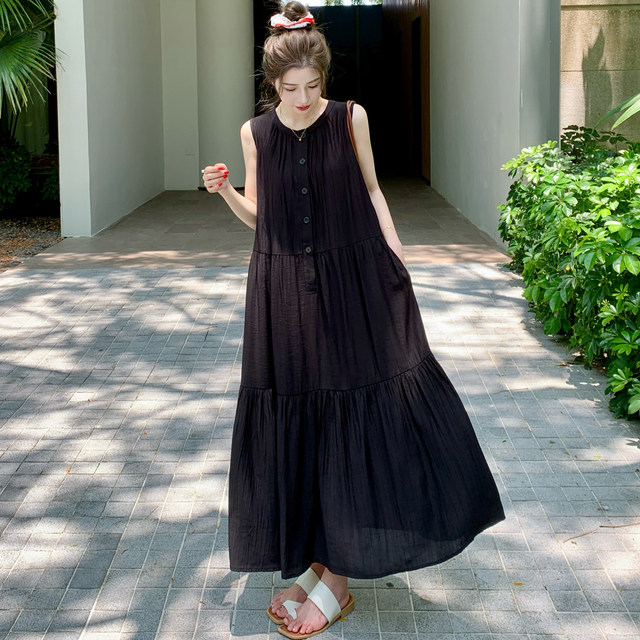 French high-end sleeveless dress for women 2025 summer new chic large size loose slim casual vest long skirt
