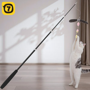
Qioh 1.8m long pole retractable cat toy feather super long self-stimulating kitten fishing rod steel wire bite-resistant