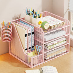 File Storage Rack Office Desk Supplies Organizer A4 Paper File Bookshelf Folder Document Desk Multi-Layer Organizer Box Office Large Capacity Iron Workstation File Frame Book Stand