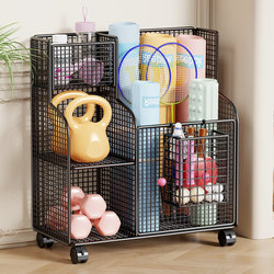 Fitness Equipment Storage Rack, Large Capacity, Wheeled, Movable, Sports Equipment Foam Roller, Yoga Mat Storage Basket