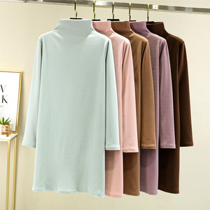 Autumn and winter velvet long-sleeved dress for women with high-neck bottom skirt mid-length A-line skirt plus velvet thickened casual skirt
