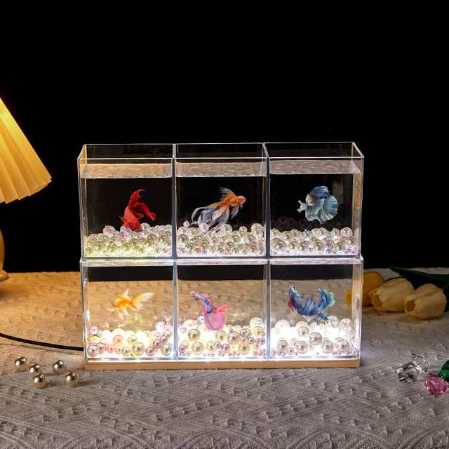 Reflective Fish Tank Luminous fighting fish tank new living room small ornamental fish tank ...