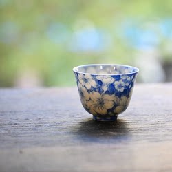 Qinmingtang Blue and White Camellia Hand-Painted Kung Fu Tea Set Jingdezhen Tea Cup Ceramic Handmade Tasting Cup Master Cup