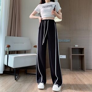 Striped meat is thin in summer thin ice silk sports pants 200*0.5kg large size women's fat MM casual wide -leg pants 300
