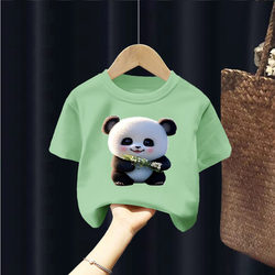 Children's Clothing Boys' Short-Sleeved T-Shirt Summer Kids Baby 3D Cute Panda Girls' Pure Cotton Top Class Uniform Trendy