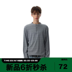 
MRNEARLY American retro collar button-down design striped long-sleeved T-shirt men's casual versatile loose top trendy