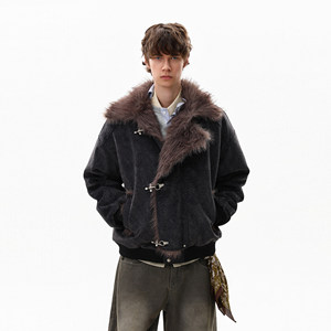 
MRNEARLY American niche frosted PU fur collar cotton coat men's winter mountain sculpture thickened couple's cotton coat
