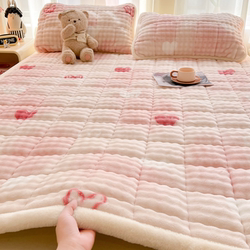 Winter Thickened Fleece Milk Velvet Mattress Single Piece Bubble Rabbit Plush Bed Sheet Warm Non-Slip Mattress Three-Piece Set