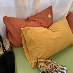 Ins Quality Washed Cotton Pillowcases, Pure Cotton, Solid Color, All-Cotton Pillowcases, Two Simple Designs, 48*74cm, Single Pair