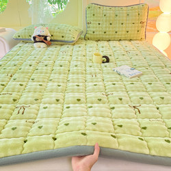 Winter Milk Velvet Mattress Pad Single Piece Winter Coral Velvet Quilted Bed Sheet Fleece-Lined Thickened Bed Cover Blanket Three-Piece Set