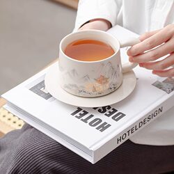 Chinese-Style Creative Coffee Cup, Water Cup, Tea Cup, Ceramic Tea-Water Separation Mug with Lid, Also Suitable as a Souvenir