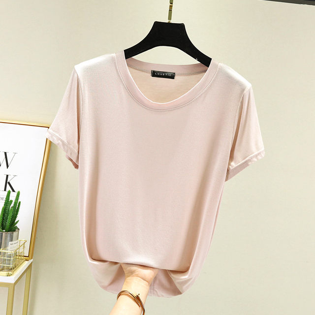 Summer modal round neck short-sleeved T-shirt for women with half ...