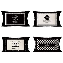 Modern Light Luxury Black and White Simple Velvet Rectangular Throw Pillow Sofa Living Room Guesthouse Lumbar Pillow Cover Cushion