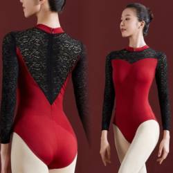 Chinese-Style Ballet Leotard with Lace, Gymnastics Adult Training Uniform, Body Training Uniform, Aerial Yoga Jumpsuit
