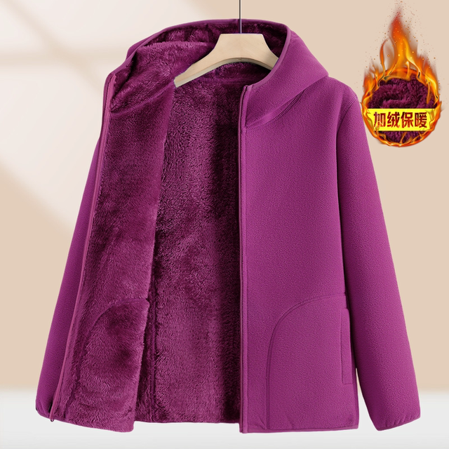 2025 new hooded fleece jacket middle-aged and elderly fleece sweatshirt mother autumn and winter lamb velvet jacket women