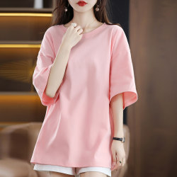 Short-Sleeved T-Shirt for Women, Pure Cotton, Summer, Loose, Slimming, Korean Style, Mid-Length, Versatile, Covers the Buttocks, Half-Sleeve T-Shirt Top