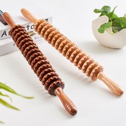 Solid Wood Yoga Roller Stick for Slimming Legs, Waist, Cervical Spine, Back, and Shoulders, Wooden Meridian Wheel Stick, Wolf Tooth Massage Stick, Back Rolling Tool