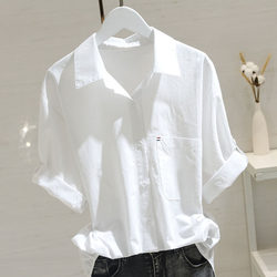 Plus-Size White Short-Sleeve Shirt for Women, Summer New Style, Loose Fit, Slimming Top, Unique Design, Casual Shirt