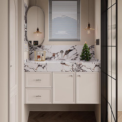 Customized French light luxury bathroom cabinet combination with integrated backrest