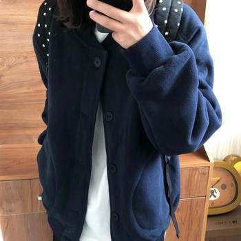 High density warm polar fleece baseball collar jacket