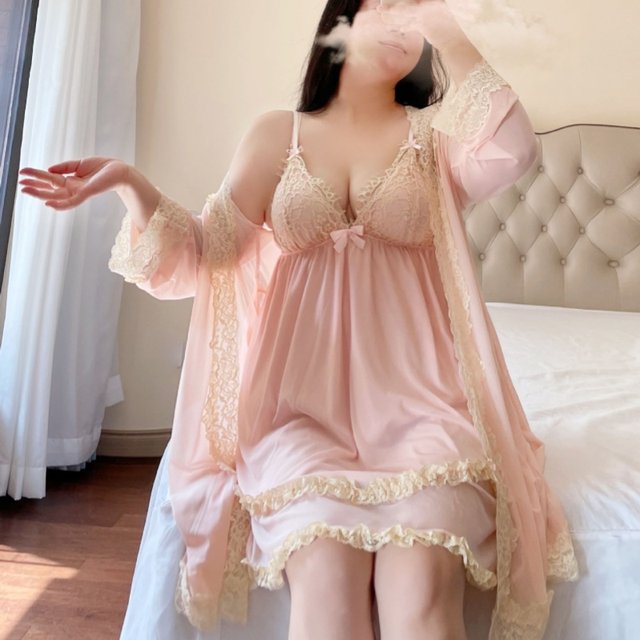 
Fat sister summer new large size women's loose belly-covering sexy pajamas with chest pad suspender pajamas two-piece dress