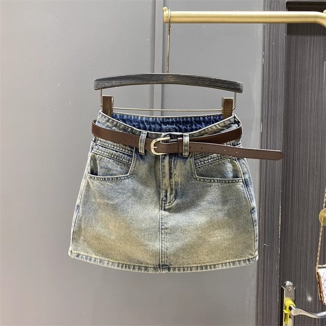 Distressed high-waisted denim short skirt for women to prevent exposure summer 2025 new versatile a-line hip skirt one-step skirt