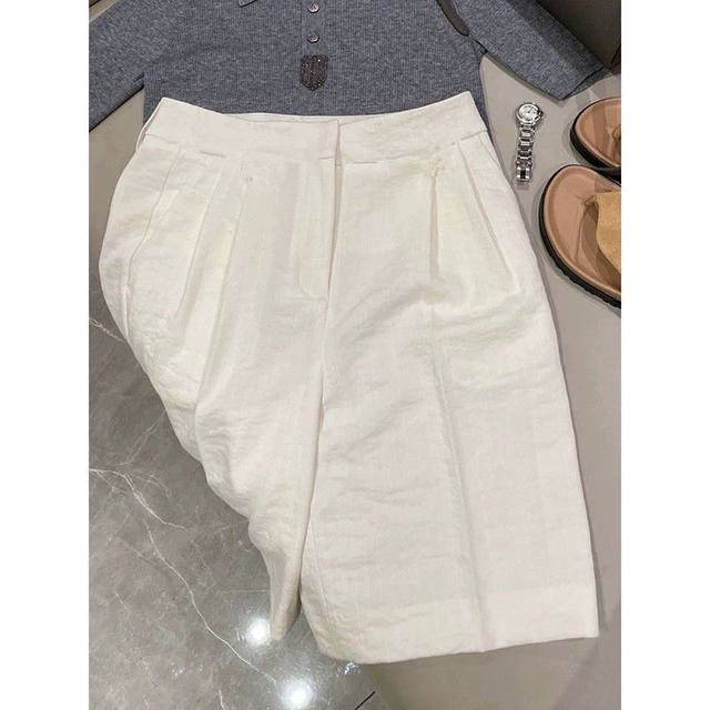 Japanese lazy white linen suit shorts women's summer new high-waisted niche cotton and linen straight casual five-point pants