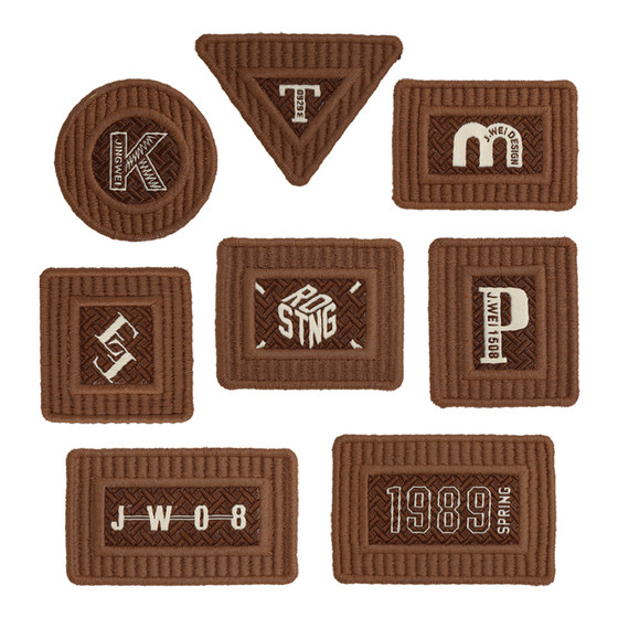 
Brown round embroidered cloth patch for down jackets, pants and t-shirts for men, men's repair hole decorative patch, simple embroidered trademark
