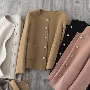 Exquisite, gentle, light and luxurious customized small gold button full wool handmade double-sided wool coat for women small short wool coat
