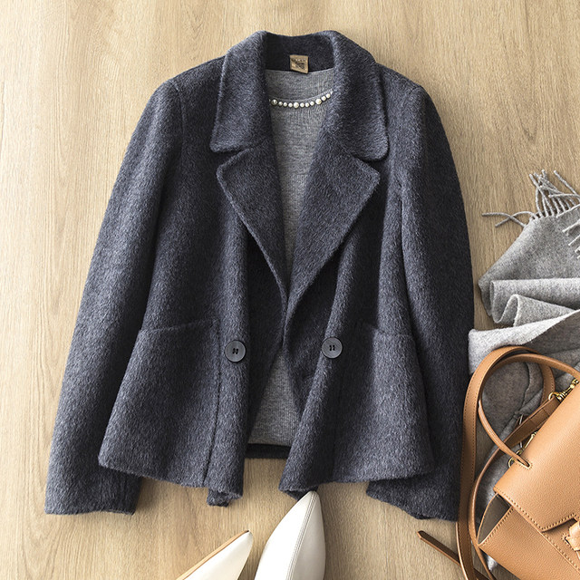 High-end 100% wool wool buckle tweed coat short double-sided wool suit jacket for women autumn and winter new