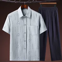 Летний тонкий комплект для пожилых людей, рубашка, для среднего возраста, китайский стиль, из хлопка и льна, короткий рукав, 70 лет, большой размер