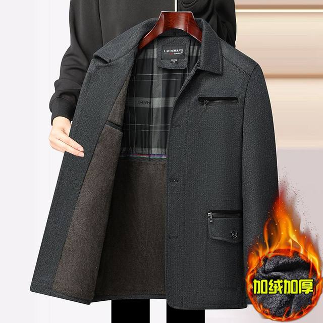 Fall and winter middle-aged and elderly men's fleece jacket dad's lapel business clothes middle-aged men's thick jacket top

