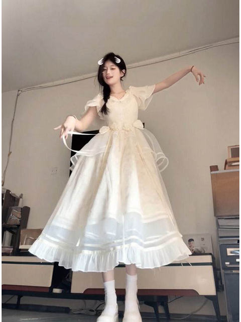 Summer Bow White French Retro Two Dress
