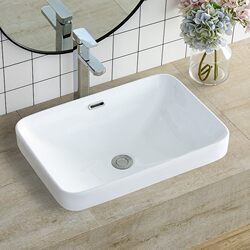Semi-Embedded Countertop Washbasin, Household, Commercial, Hotel, Balcony, Bathroom, Square Ceramic Washbasin