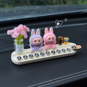 
Labubu temporary parking number plate center console cute car ornaments creative car moving phone